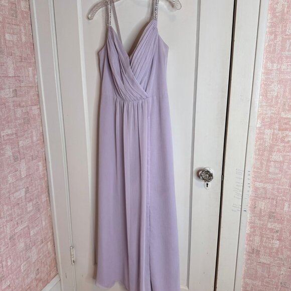 David's Bridal Lavender Purple Bridesmaid Strap Rhinestone Long Dress sz 10 - Picture 1 of 10